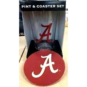 NCAA Alabama Pint and Coaster Set Crimson Tide 16oz New Barware Frosted